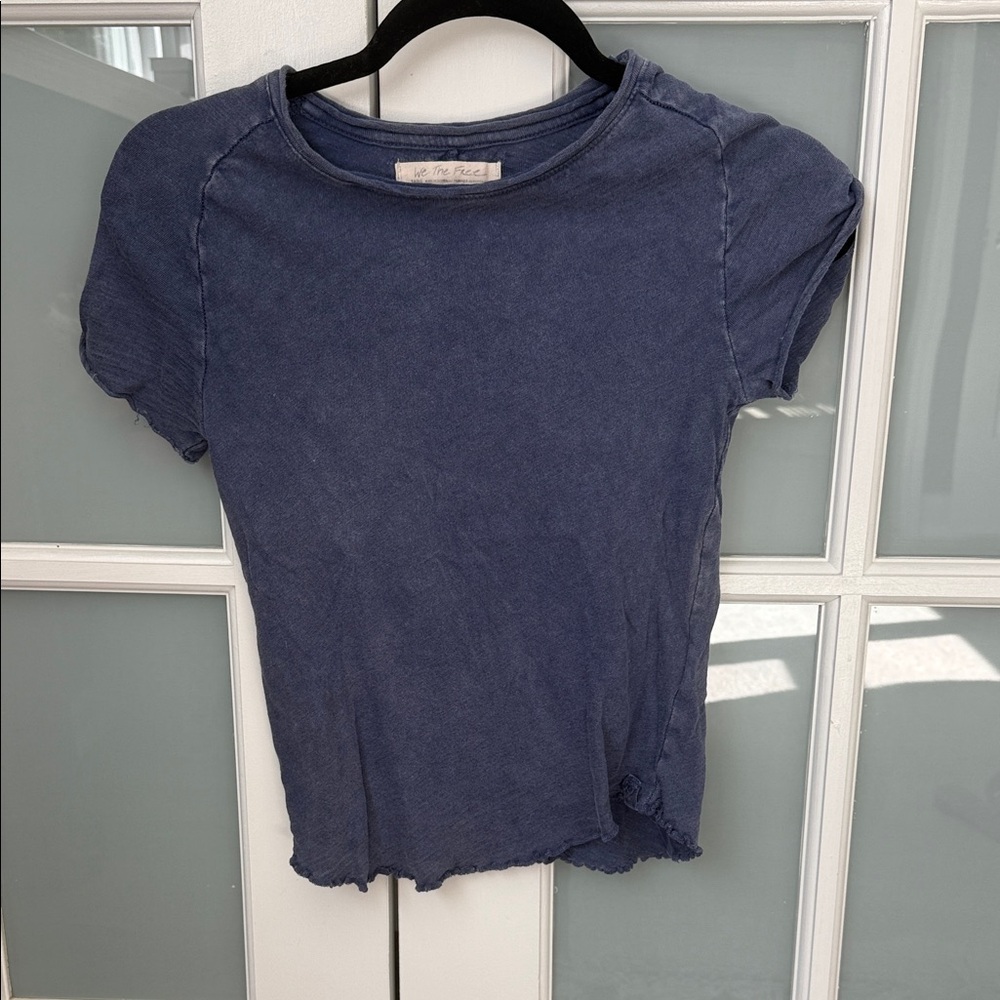 We The Free/Free People Distressed Navy Short Sleeve Crew Tee